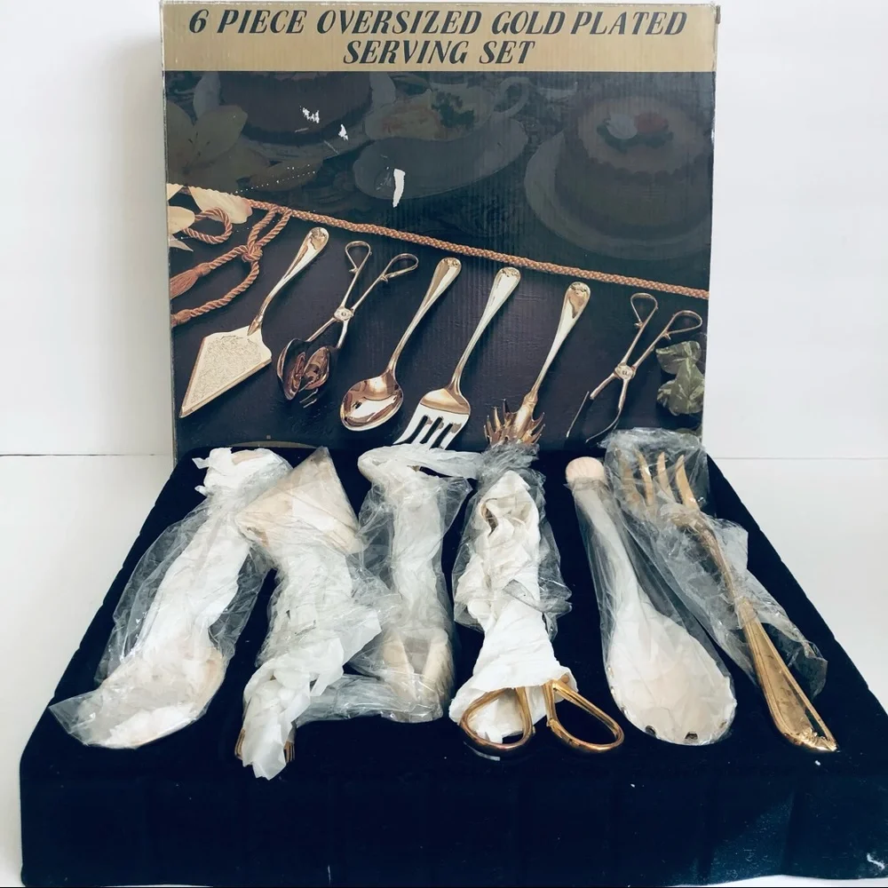 Vintage New Royal Imports, Inc Gold Plated Serving Set 6 Piece Oversized